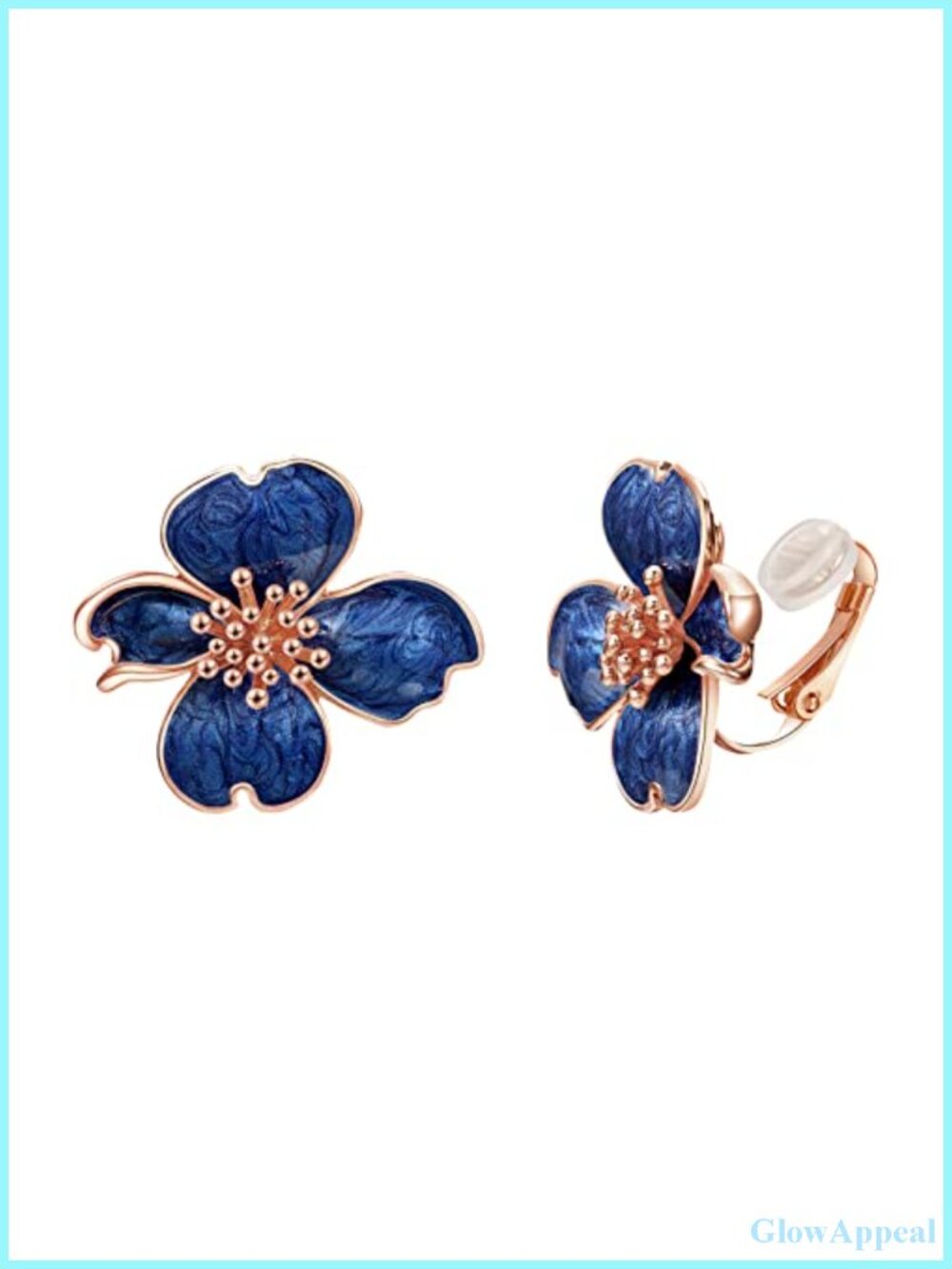 14K Gold Plated Clip On Earrings for Sensitive Ears, Cherry Blossom Enamel,